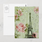 eiffeltoren land chic mint roze florale parijs briefkaart (Voorkant / Achterkant)