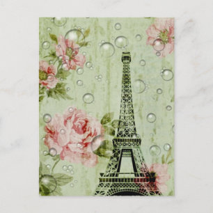 eiffeltoren land chic mint roze florale parijs briefkaart