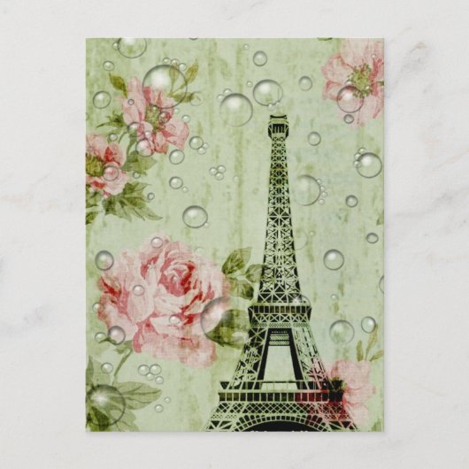 eiffeltoren land chic mint roze florale parijs briefkaart (Voorkant)