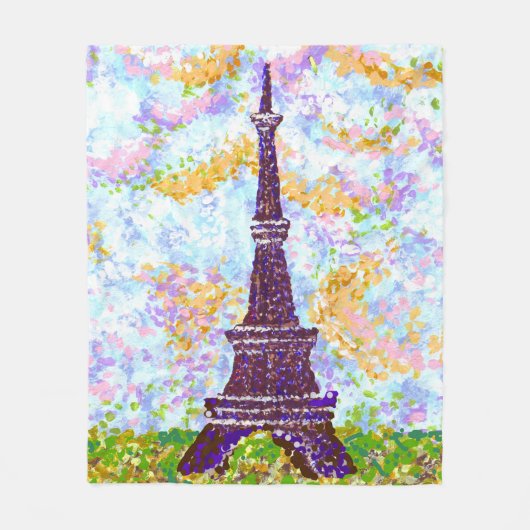 Eiffeltoren Landschap Lente Pointillisme Fleece Deken (Voorkant)