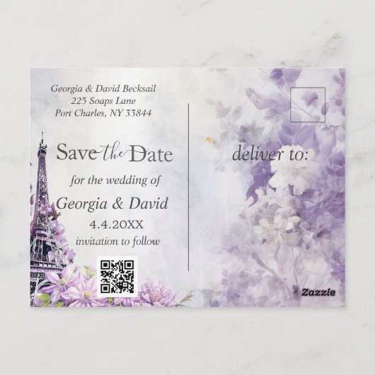 Eiffeltoren Lavendel Romance Bewaar de datum Briefkaart (Achterkant)