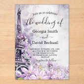 Eiffeltoren lavendel Romance bruiloft Acryl Uitnodigingen (Voorkant)