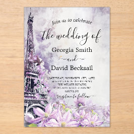 Eiffeltoren lavendel Romance bruiloft Acryl Uitnodigingen