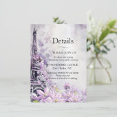 Eiffeltoren lavendel Romance bruiloft Informatiekaartje (Staand voorkant)