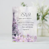 Eiffeltoren lavendel Romance bruiloft RSVP Kaartje (Staand voorkant)