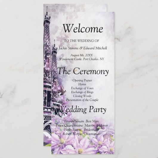 Eiffeltoren lavendel Romance huwelijksprogramma (Voorkant / Achterkant)