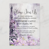 Eiffeltoren Lavendel Romance QR Code Huwelijk Informatiekaartje (Voorkant)