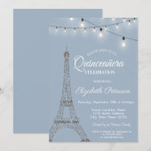 Eiffeltoren, Lichten Stoffelblauw Quinceañera Kaart (Voorkant / Achterkant)