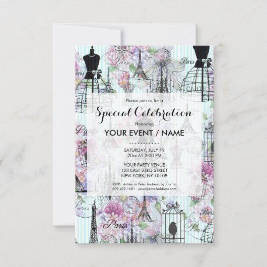 Eiffeltoren mannequin bloemencollage Kaart (Voorkant)