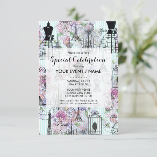  Eiffeltoren mannequin bloemencollage Kaart (Staand voorkant)