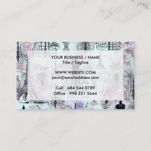  Eiffeltoren mannequin bloemencollage Visitekaartje (Achterkant)