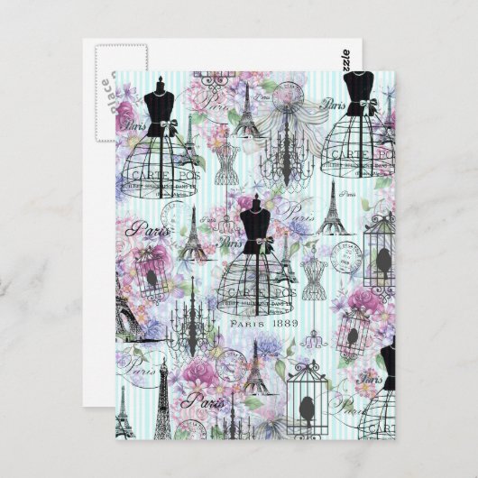  Eiffeltoren: mannequin florale collage Briefkaart (Voorkant / Achterkant)