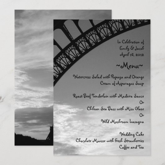 Eiffeltoren Menukaarten Menu (Voorkant / Achterkant)