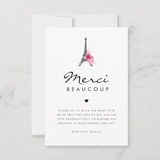 Eiffeltoren Merci Beaucoup Franse Bruiloft Feest Bedankkaart (Voorkant)
