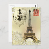 eiffeltoren met beige bloemelas chandelier paris briefkaart (Voorkant / Achterkant)