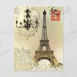 eiffeltoren met beige bloemelas chandelier paris briefkaart