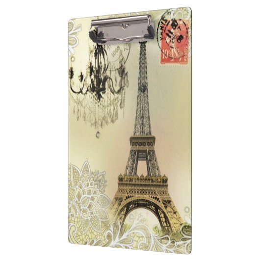 eiffeltoren met beige bloemelas chandelier paris klembord (Links)