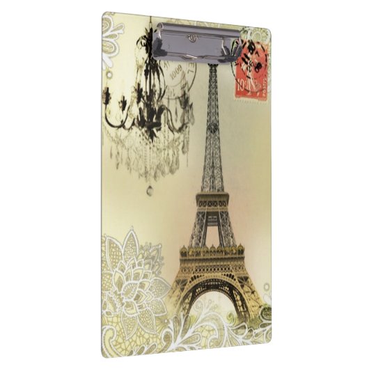 eiffeltoren met beige bloemelas chandelier paris klembord (Rechts)