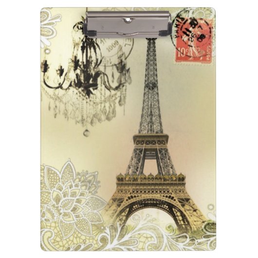 eiffeltoren met beige bloemelas chandelier paris klembord (Voorkant)