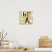 eiffeltoren met beige bloemelas chandelier paris poster (Keuken)