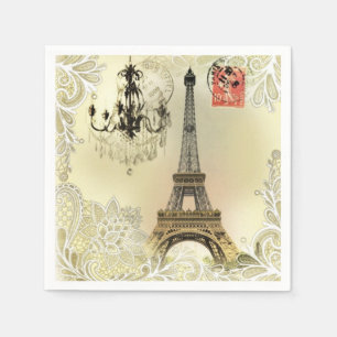 eiffeltoren met beige bloemelas chandelier paris servet