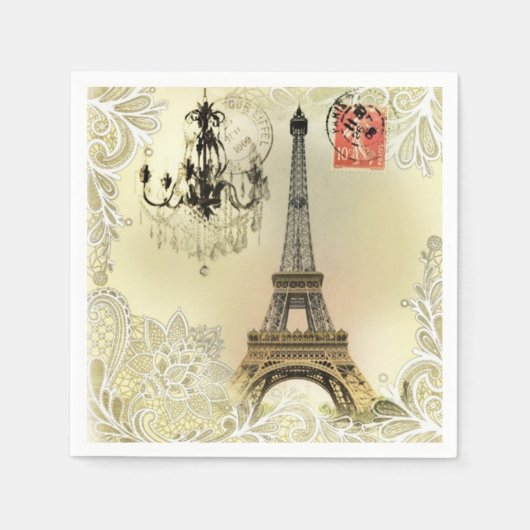 eiffeltoren met beige bloemelas chandelier paris servet (Voorkant)