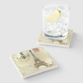 eiffeltoren met beige bloemelas chandelier paris stenen onderzetter (Zijkant)