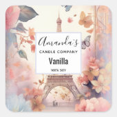 Eiffeltoren met bloemen kaars bedrijf vierkante sticker (Voorkant)