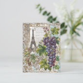 Eiffeltoren met  druiven feestdagenkaart (Staand voorkant)