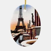 Eiffeltoren met hand gekleurde vogels OogUitzicht Keramisch Ornament (Voorkant)