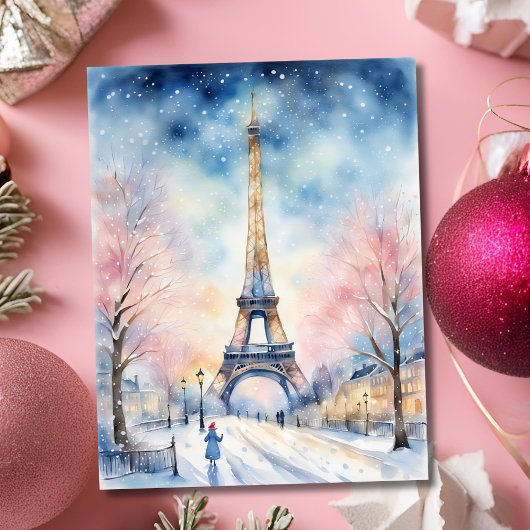 Eiffeltoren met Kerst in waterverf Kaart