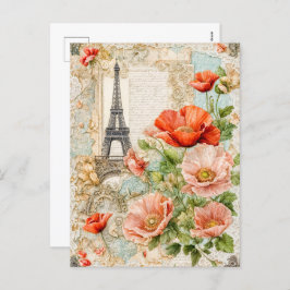 Eiffeltoren met rode papaver bloemen feestdagenkaart