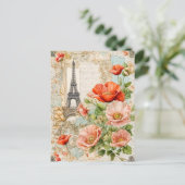 Eiffeltoren met rode papaver bloemen feestdagenkaart (Staand voorkant)
