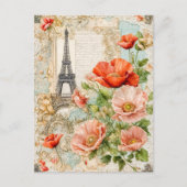 Eiffeltoren met rode papaver bloemen feestdagenkaart (Voorkant)
