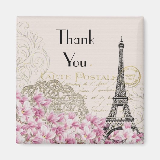 Eiffeltoren met roze bloemen Hartelijk dank Magneet (Voorkant)
