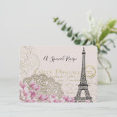  Eiffeltoren met roze bloemen Ontvangkaart Kaart (Staand voorkant)