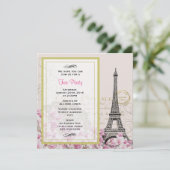  Eiffeltoren met roze bloemen Tea Party Kaart (Staand voorkant)