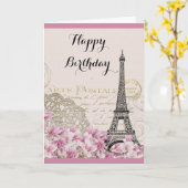 Eiffeltoren met roze bloemen van zaterdag Kaart (Gele Bloem)