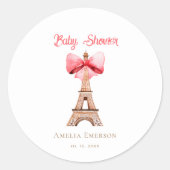 Eiffeltoren met Roze Bow Paris Baby shower Ronde Sticker (Voorkant)