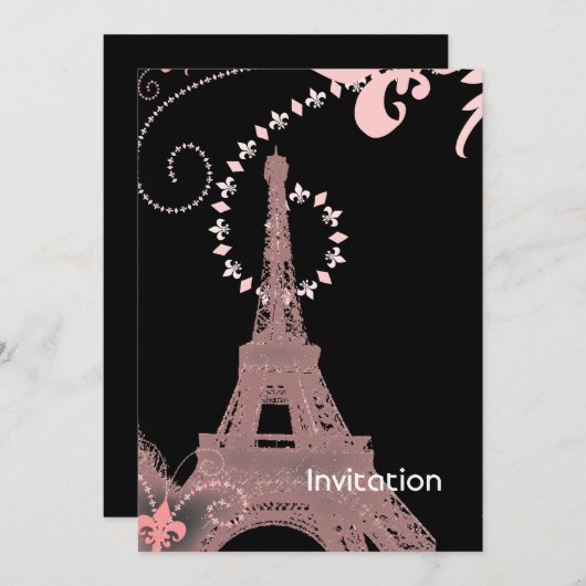 eiffeltoren met roze en zwarte roze parijs kaart (Voorkant / Achterkant)