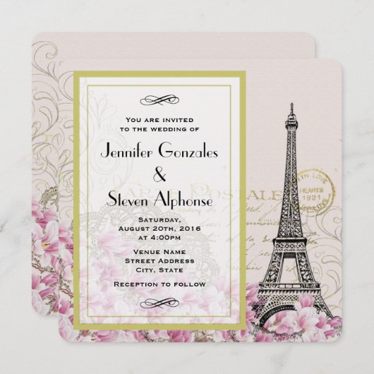 Eiffeltoren met roze wilde bloemen Kaart (Voorkant / Achterkant)