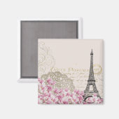  Eiffeltoren met roze WildFlowers Magneet (Voorkant / Achterkant)