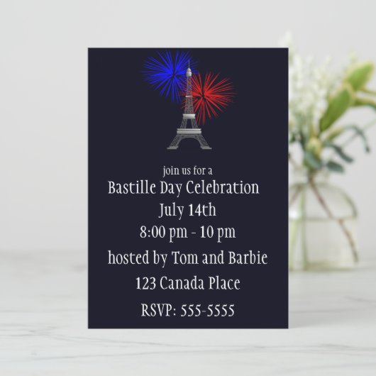 Eiffeltoren met vuurwerkuitnodiging kaart (Staand voorkant)