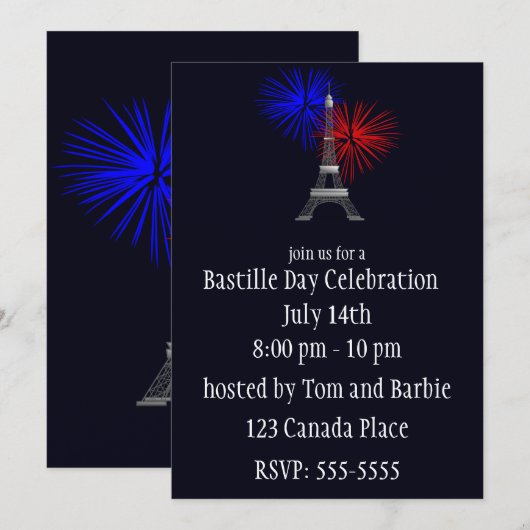 Eiffeltoren met vuurwerkuitnodiging kaart (Voorkant / Achterkant)