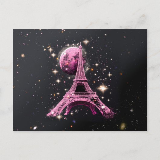 Eiffeltoren Nacht Maan Briefkaart (Voorkant)
