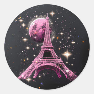 Eiffeltoren Nacht Maan Ronde Sticker