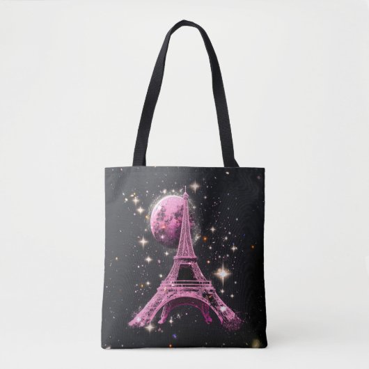 Eiffeltoren Nacht Maan Tote Bag (Voorkant)