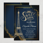Eiffeltoren Navy Goud Blauw Sweet 16 Kaart (Voorkant / Achterkant)