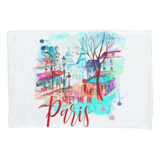 Eiffeltoren Ontmoet me in Paris Waterverf Splatter Kussensloop (Voorkant)