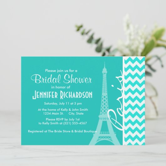 Eiffeltoren op Aqua Color Chevron Kaart (Staand voorkant)